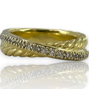 David Yurman 18kt Yellow Gold 750 Twist Band Crossover Ring Diamonds Size 6.75